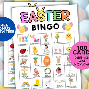 100 cartes de bingo de Pâques, jeu imprimable de bingo de Pâques, jeu de fête de Pâques, jeu d'activité église/Pâques en classe, jeu de Pâques pour enfants adultes