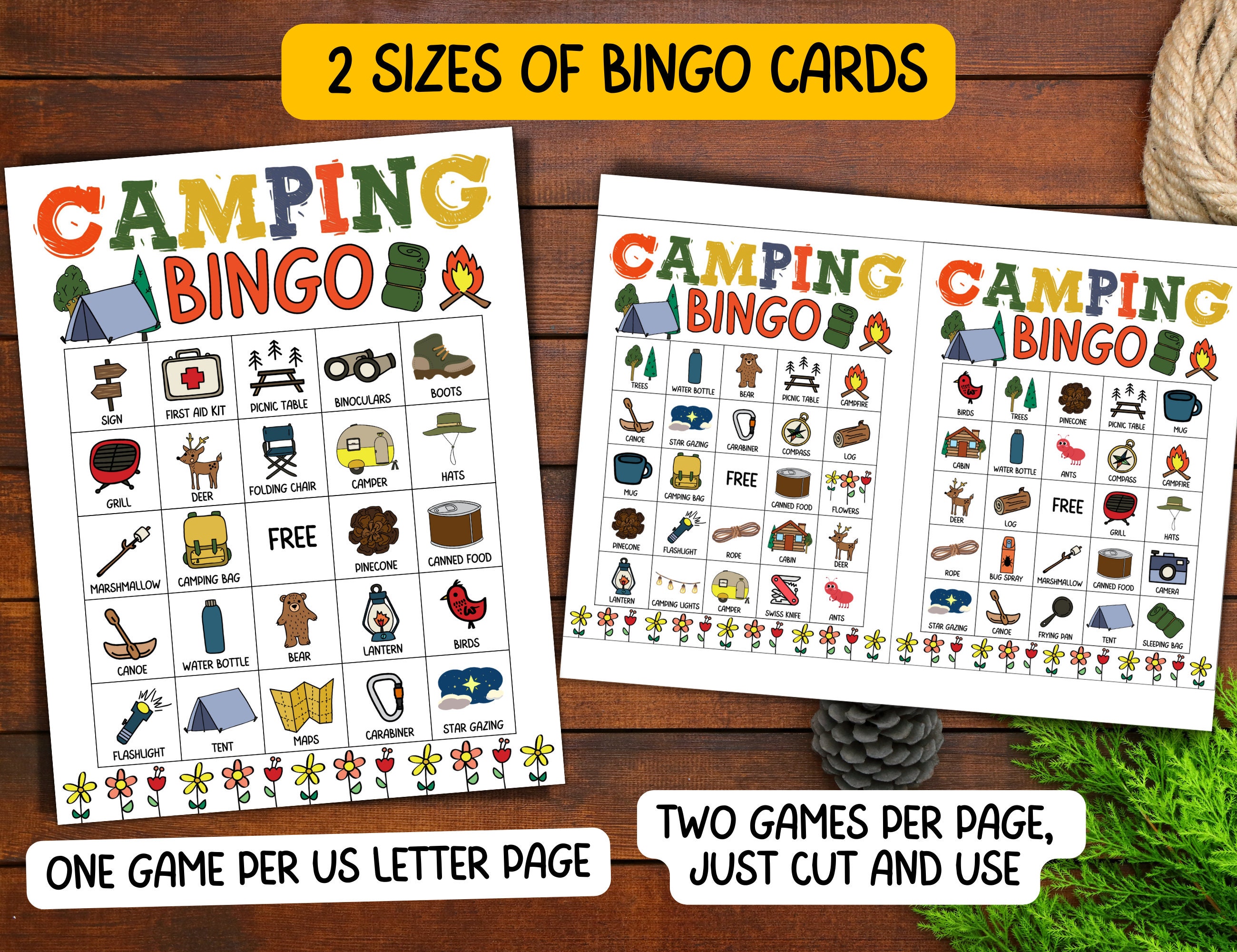 100 Camping Bingo Cards Printable Camping Games, Camping Birthday Party ...