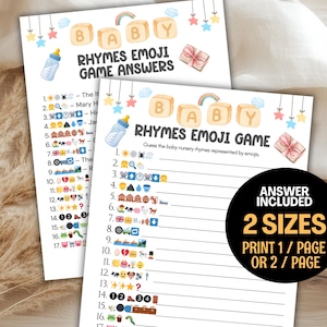 Baby Shower Nursery Rhyme Emoji Game, Baby Shower Nursery Rhyme Game, Emoji Pictionary Game, Fun Baby Shower Game Printable, Baby Emoji Game