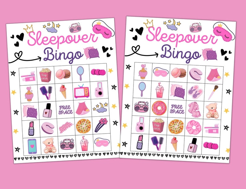 Sleepover bingo game, Slumber party bingo, Pajama Party bingo, Slumber Party Games, Sleepover Party, Birthday party bingo games printable image 2