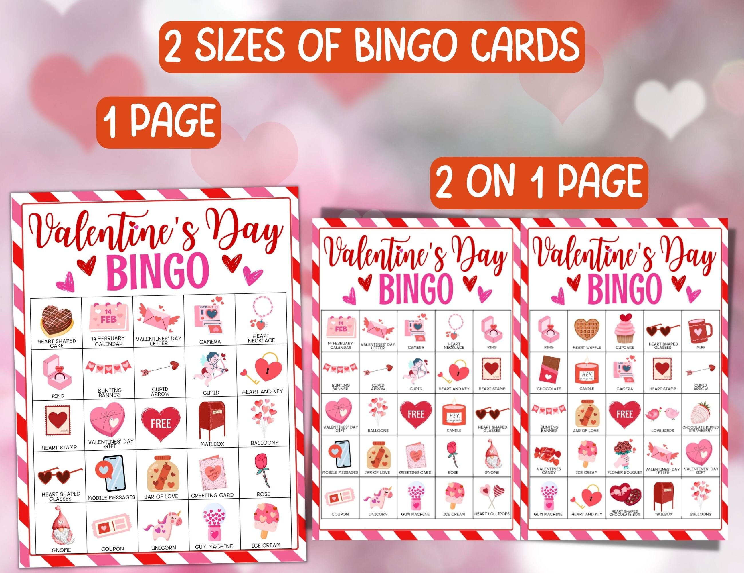 50 Valentines Bingo Cards, Printable Valentines Day Game for Kids ...