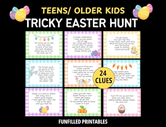 Teen Easter Egg Hunt Clue, Easter Scavenger Hunt For Teen Tween Older Kids, Printable Easter Hunt Difficult With Tricky Clues Easter Riddle