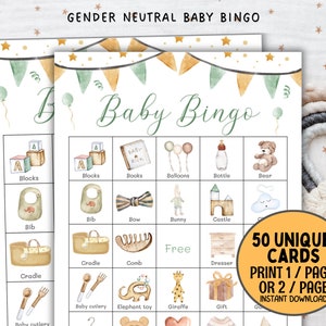 Gender Neutral Baby Shower Bingo, Baby shower games, Baby bingo greenery, 30 Prefilled baby bingo cards, Baby sprinkle, Large Baby Shower