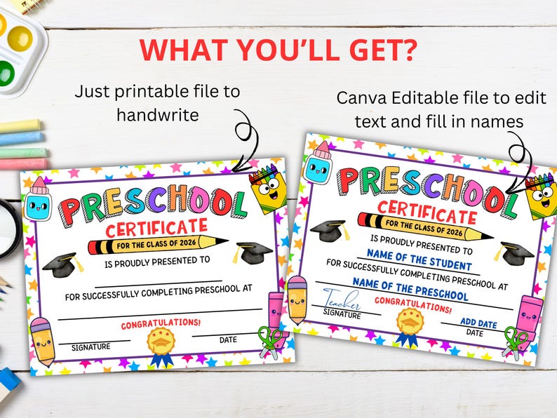 Preschool Graduation Certificate Editable, Printable Preschool Graduation Diploma Template, 2026 Preschool Certificate Kids Keepsake image 3