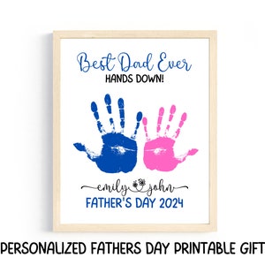 Meilleur papa de tous les temps personnalisé à imprimer, cadeau DIY pour papa, carte d'anniversaire, cadeau de fête des pères d'une enfant, empreinte de main d'oeuvre d'art papa