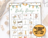 Baby Shower Bingo, 100 Baby Bingo Cards Printable, Gender Neutral Baby Shower Games Large Baby Shower Activity, Boho Baby Shower Party Game