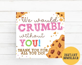 Cookie Gift Tags Crumbl, We Would crumble Without You Teacher Appreciation Tags, Employee Boss Staff Nurse Appreciation Cookie Crumbles Tags