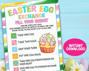 Easter Egg Exchange Dice Game, Printable Easter Dice Game For Kids, Easter Activity For Kids, Easter Party Game, Easter gift exchange game