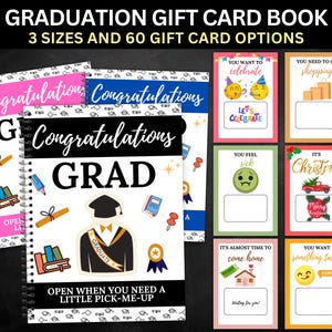 Carnet de cartes-cadeau de remise des diplômes Carnet de cartes-cadeau à imprimer pour l'université, cadeau de survie pour étudiants, carnet de cartes-cadeau pour les diplômés du secondaire 2025, idée de trousse de soins