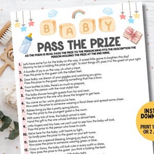 Pass the Prize Baby Shower Game, Pass the Gift Game, Printable Baby Shower Game, Group Baby Shower Activity, Pass the Gift Poem Digital