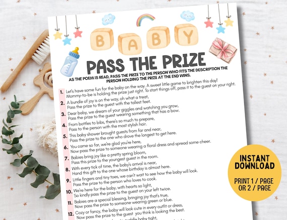 Pass the Prize Baby Shower Game, Pass the Gift Game, Printable Baby Shower Game, Group Baby Shower Activity, Pass the Gift Poem Digital