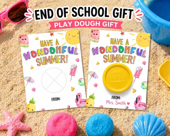 Summer Play Dough Card Printable, End Of Year Gift For Students Classmates Play Doh Gift Tag, Summer Party Favor Preschool Kindergarten Kids