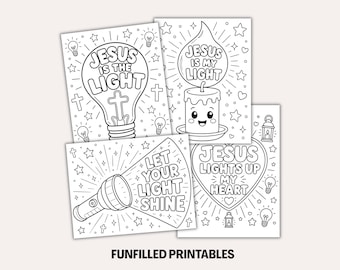 Let Your Light Shine Coloring Page for Kids, VBS Illumination Station, Church /Sunday School Activity, Matthew 5:16 Bible Verse Printable