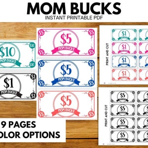 Mom Bucks Printable, Behaviour Bucks, Chore Bucks, Kids Reward System, Kids belohnen Bucks Printable PDF