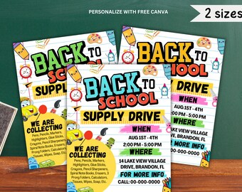 Editable School Supply Drive Flyer Template, Printable Back to School Flyer Canva Template, Supplies Flyer Poster, School Fundraiser Flyer