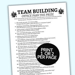 Team Building Games, Pass The Prize Fun Office Party Game Printable, Coworker Employee Game, Happy Hour, Staff Meeting Work Icebreaker Game