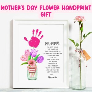 Muttertag druckbare Blumen Handabdruck Handwerk Gedicht, Muttertagskarte Kinder Kinder, Baby Vorschule Kindertagesstätte Handwerk für Vorschulkinder