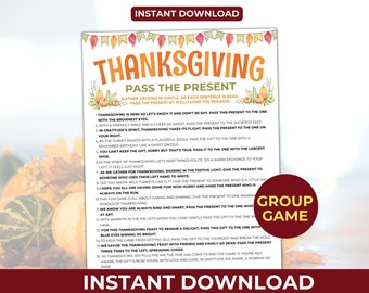 Thanksgiving Pass the Present Game, Pass the Prize Thanksgiving Game For Kids Adult, Pass the Gift,Thanksgiving Group Game, Easy Table Game