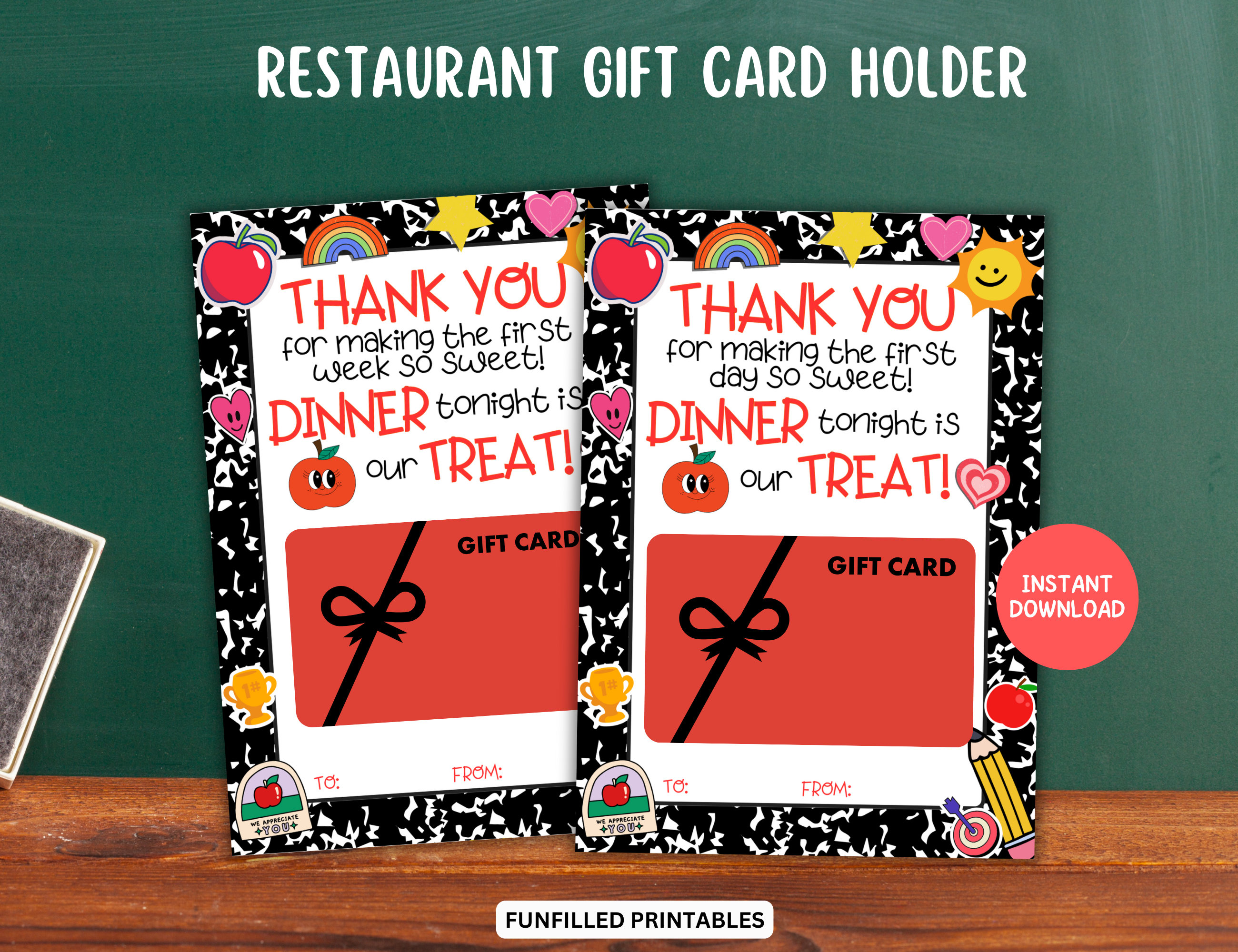 First Day of School Teacher Gift Card Holder Printable, Back to School ...