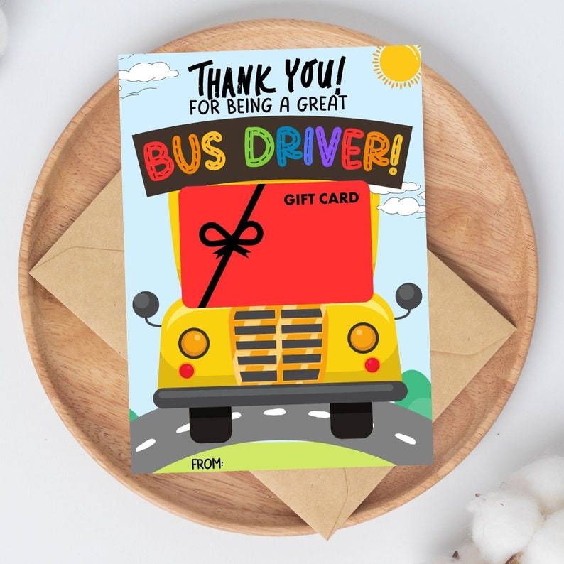 School Bus Driver Gift Card Holder Printable, Bus Driver Appreciation Gift, End of Year Bus Driver Thank You Card, Coffee/ Gas Gift Card image 1