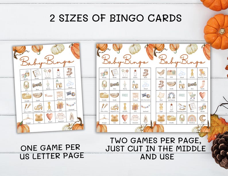 Fall Baby Shower Bingo, Pumpkin Baby Bingo Cards, Fall Baby Shower