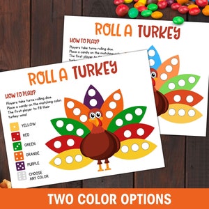 Roll A Turkey Dice Game, Printable Thanksgiving Game For Kids Adult, Kids Thanksgiving Party Game, Dinner Table Game, Classroom Activity