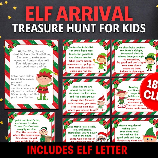 Elfen Schnitzeljagd, Elfen Schatzsuche, Elfen Jagd für Kinder, Neue Elfe Ankunft Brief, druckbare ELF Weihnachten Schnitzeljagd Spiel