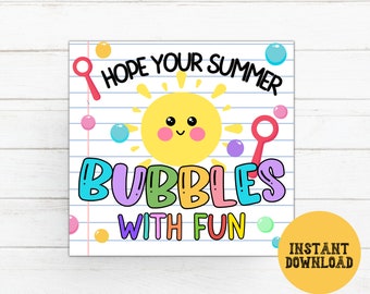 End Of School Year Gifts Tags, Bubble Wand Gift Tags, Students Classmate Bubble Tags For Summer, Preschool Fun Bubbles Favor Tags