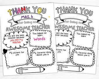 Printable Teacher Thank You Coloring Page, Teacher Gift, All About My Teacher, Teacher Appreciation Week Gift From Students