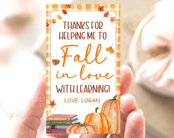 Teacher Thanksgiving Tag, Thank You Teacher Fall Treat Tag, Thanksgiving Appreciation Tag, Fall In Love With Learning Teacher Appreciation
