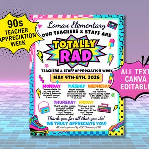 90s Teacher Appreciation Week Flyer Template, Retro Staff Event ...