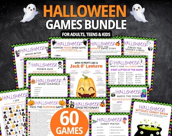 Halloween Games Bundle Printable Halloween Party Games, Fun Halloween Games For Adults Kids Teens, Halloween Activities Class, Family Games