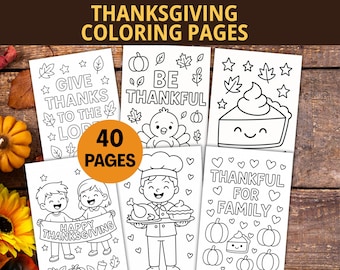 Dibujos para colorear de Acción de Gracias, Libro para colorear, Hojas para colorear imprimibles de Acción de Gracias para niños, Actividades para la mesa de Acción de Gracias, Diversión en el aula
