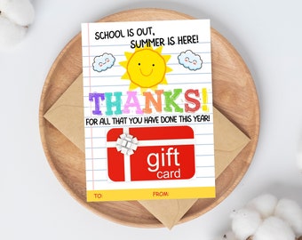 Summer Teacher Gift Card Holder, End Of Year Teacher Gift, Teacher Thank You, Summer Teacher Appreciation Gift, Last Day Of School Gift