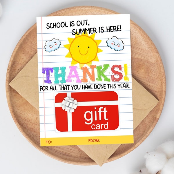 Summer Teacher Gift Card Holder, End Of Year Gift For Teacher, Thank You Teacher Appreciation Gift, Summer Teacher Gift, Last Day Of School