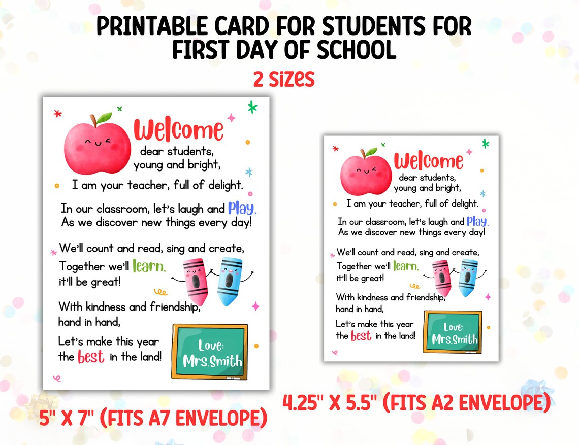 Student Gifts First Day of School Card, Welcome Back to School Card ...