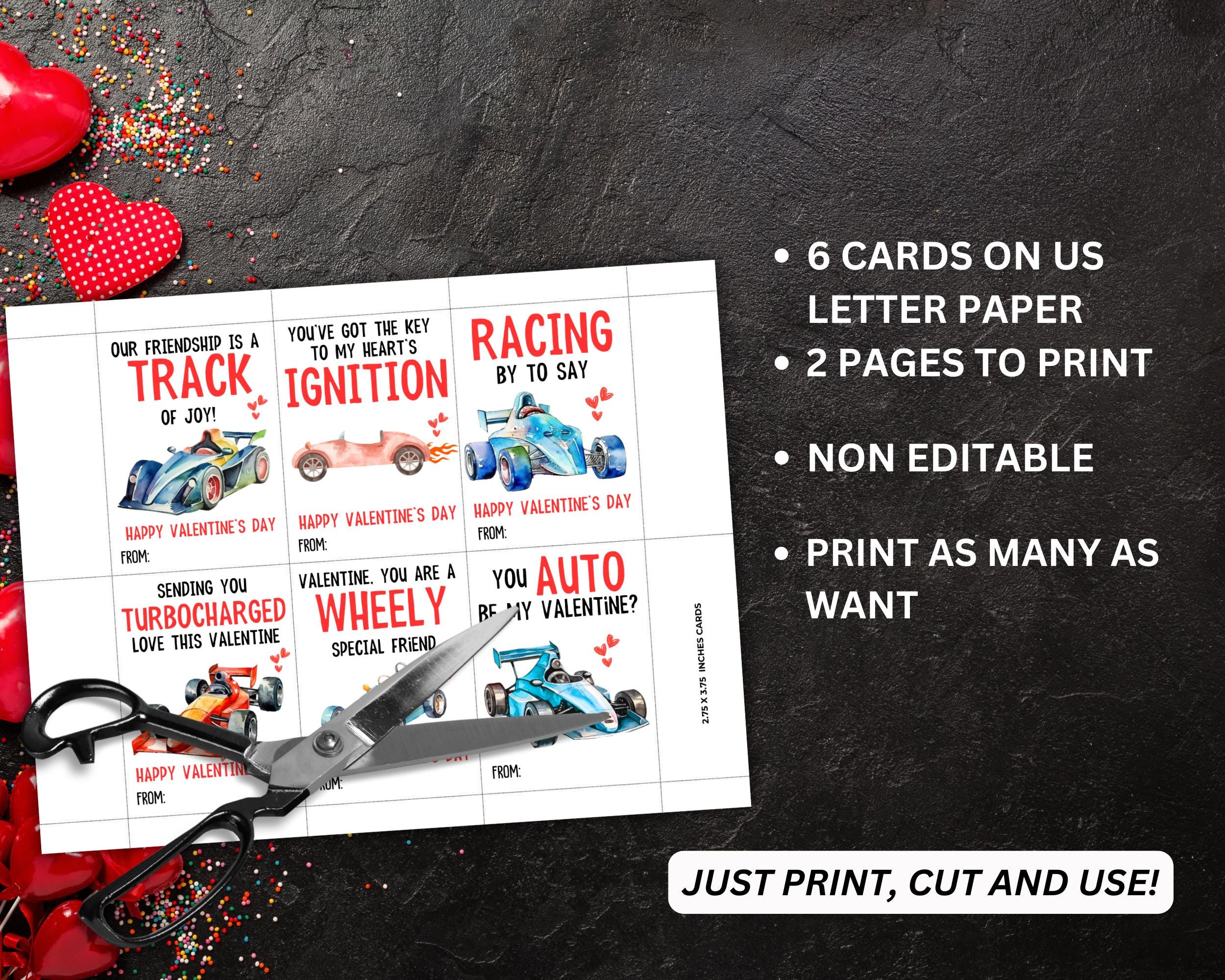 Racing Car Valentines Cards Printable, Race Car Kid’s Valentines Cards ...