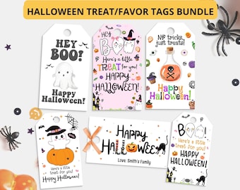 Utskrivbara Halloween-etiketter Godisetiketter, Bus eller godis-påsetikett, Godisetikett, Halloween-gåvoetiketter för barn, Goodie Bag-etikett