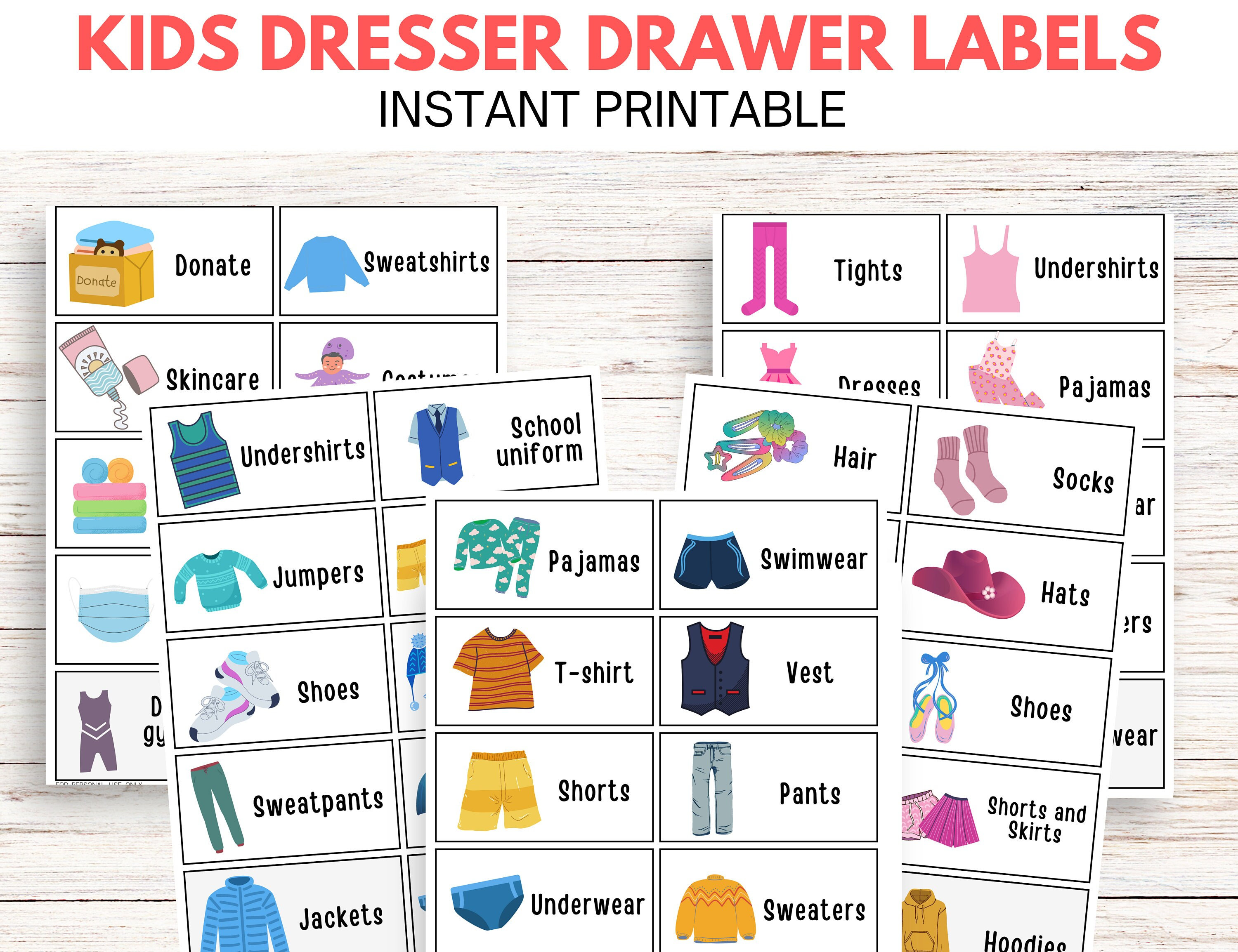 新品draw drawers Leotard Pile T-shirts 50 Kids Dresser Drawer Labels, Printable Kids Closet Storage