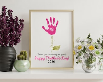 Mors dag handavtryck blomma pyssel utskrivbart baby småbarn mors dag minnespresent 2026, gör-det-själv-present till mamma förskola dagis klassrumsaktivitet