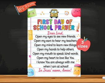 Etiqueta de oração para o primeiro dia de aula, Cartão de oração infantil para a volta às aulas, Etiqueta de bênção cristã para o novo ano letivo para crianças (para imprimir), Oração para alunos da pré-escola.