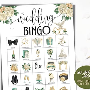 Gioco del bingo per matrimoni, 50 cartelle del bingo stampabili per il ricevimento di nozze, giochi da tavolo per matrimoni, attività per bambini, festa nuziale, giochi per l'addio al nubilato