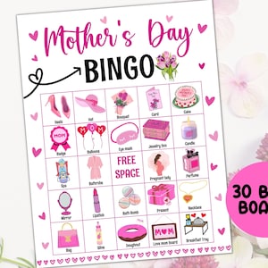 30 cartes de bingo pour la fête des mères, bingo pour maman, jeu imprimable pour la fête des mères, activité fête des mères, jeu de fête, idée de brunch, cadeau pour la fête des mères