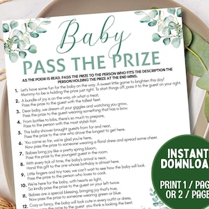 Pass the Prize Baby Shower Game, Baby Pass the Gift Game, Printable Gender Neutral Baby Shower Game Activity For Group, Pass the Gift Poem
