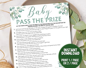 Pass the Prize Baby Shower Game, Baby Pass the Gift Game, Printable Gender Neutral Baby Shower Game Activity For Group, Pass the Gift Poem