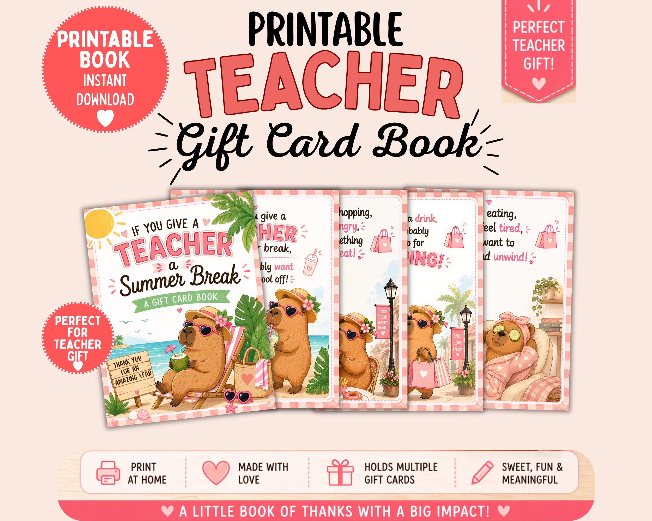 Teacher Summer Break Gift Card Book, End of School Year Teacher Summer ...