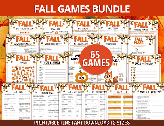 Fall Games Bundle, Autumn Trivia Games, Printable Fall Party Games, Fall Family Games,  Adults Work Fall Games, Fall Activities For Kids