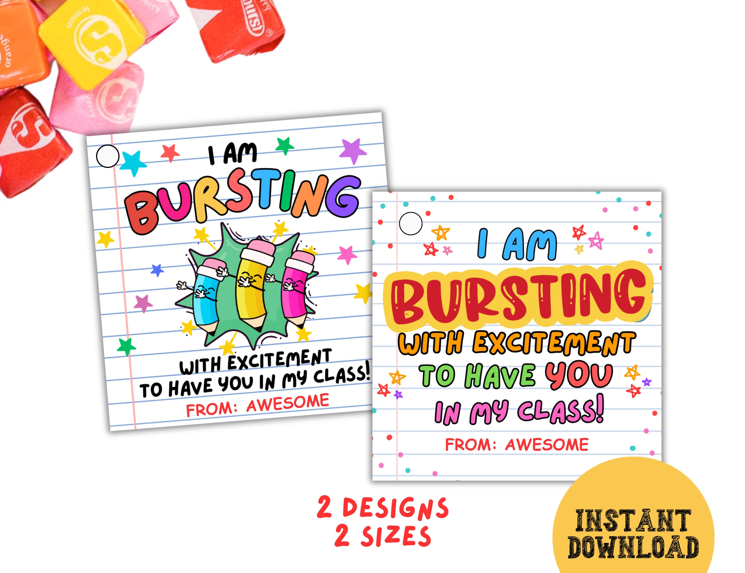 Back to School Starburst Gift Tag, Bursting With Excitement First Day ...