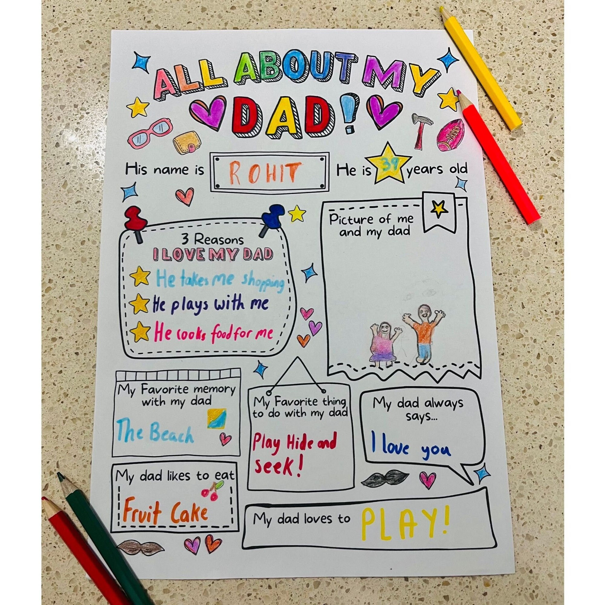 All About My Dad Printable Father's Day Questionnaire Dad, DIY Gift for ...