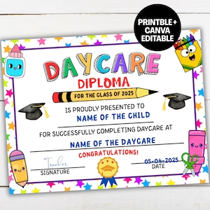 Preschool Graduation Certificate Editable, 2025 Printable Graduation Diploma Template, Preschool Ceremony Graduate Certificate Kids Keepsake